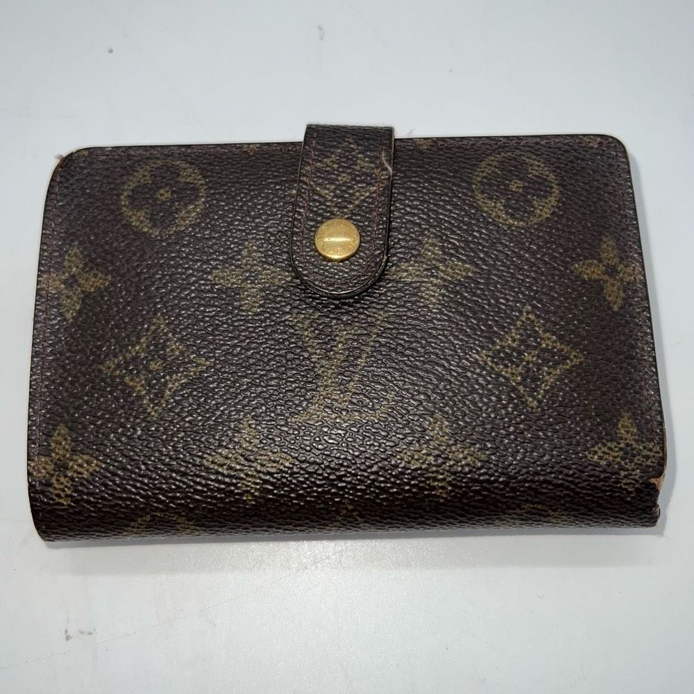 Louis Vuitton Vintage Monogram Kiss Lock Bifold Wallet Brown Authentic